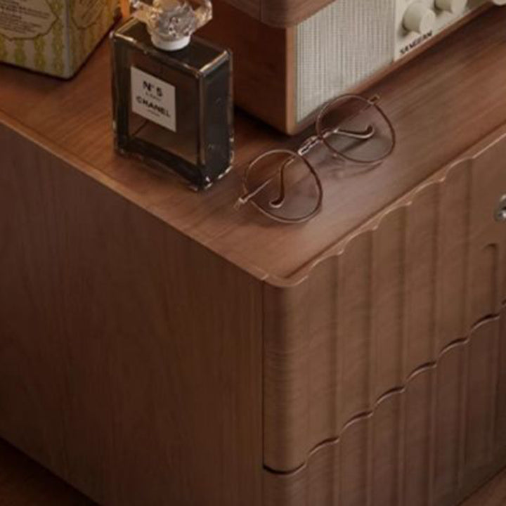 Contemporary Nordic Rectangular Rubberwood Pine Wood Tempered Glass Zinc Alloy Nightstand 2-Drawer For Bedroom