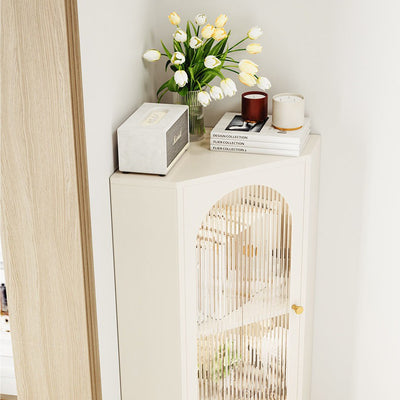 Contemporary Scandinavian Triangular Cold-Rolled Steel Tempered Glass Corner Cabinet 2-Cabinet 2-Tier For Living Room