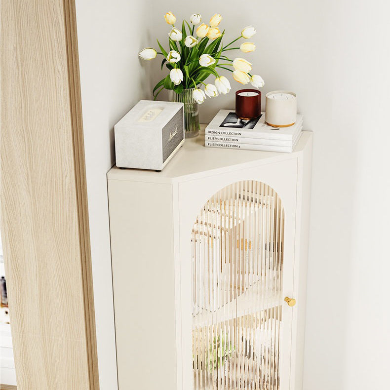 Contemporary Scandinavian Triangular Cold-Rolled Steel Tempered Glass Corner Cabinet 2-Cabinet 2-Tier For Living Room