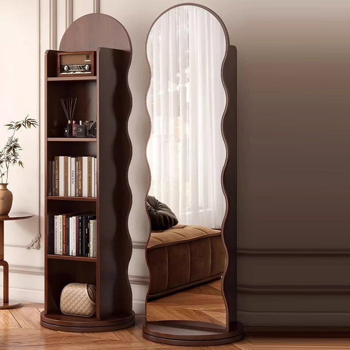 Étagère miroir pleine longueur en verre à 5 niveaux, en panneau de fibres de densité moyenne ondulé scandinave contemporain, pour chambre à coucher 