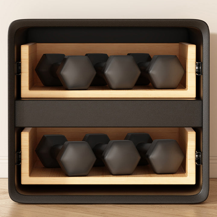 Mesita de noche contemporánea creativa rectangular de panel compuesto con pata de gato de cuero y madera maciza de 2 cajones para el dormitorio 