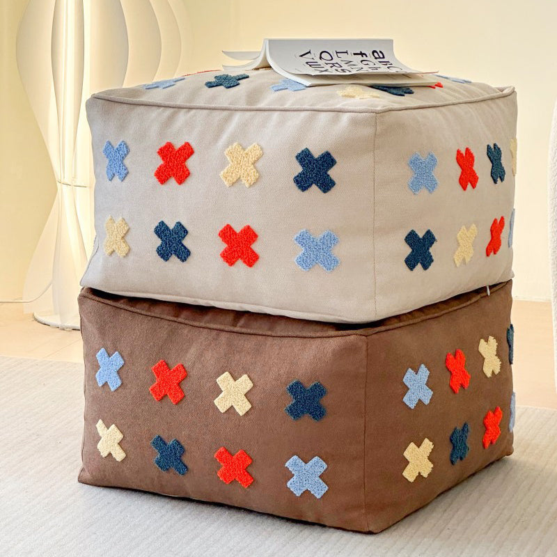 Zeitgenössischer Boho Quadratischer Polyester EPS Bunter Geometrischer Hocker für das Wohnzimmer 