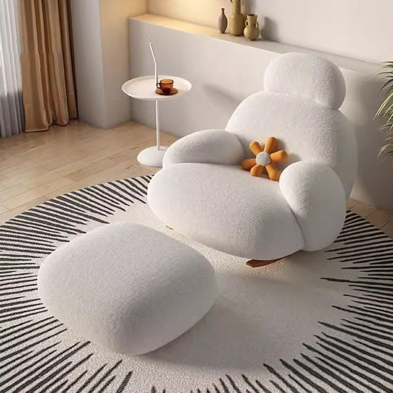 Chaise d’appoint moderne minimaliste ovale en bois massif et acier carbone avec dossier et accoudoirs en laine d’agneau pour salon 