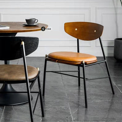 Chaise de salle à manger industrielle contemporaine en cuir PU carré incurvé avec dossier sans accoudoirs pour salle à manger 