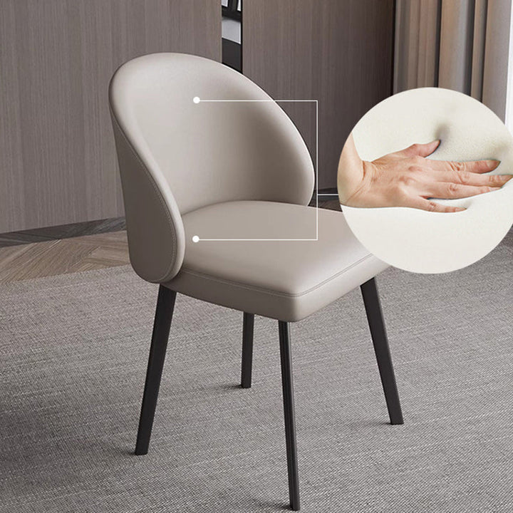 Modern Minimalist Microfiber Leather Plywood Carbon Steel Sponge Square Elliptical Curved Dining Chair Backrest For Dining Room