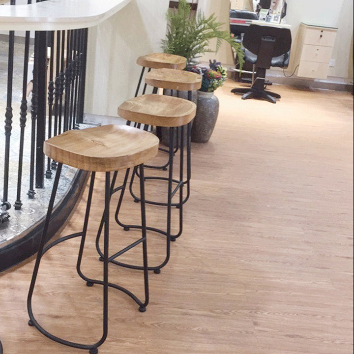 Contemporary Retro Square Solid Wood Iron Bar Stool Backless Footrest For Dining Room