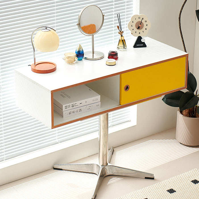 Modern Minimalist Rectangular Medium Density Fiberboard Plastic Stainless Steel Makeup Vanity 2-Drawer For Bedroom