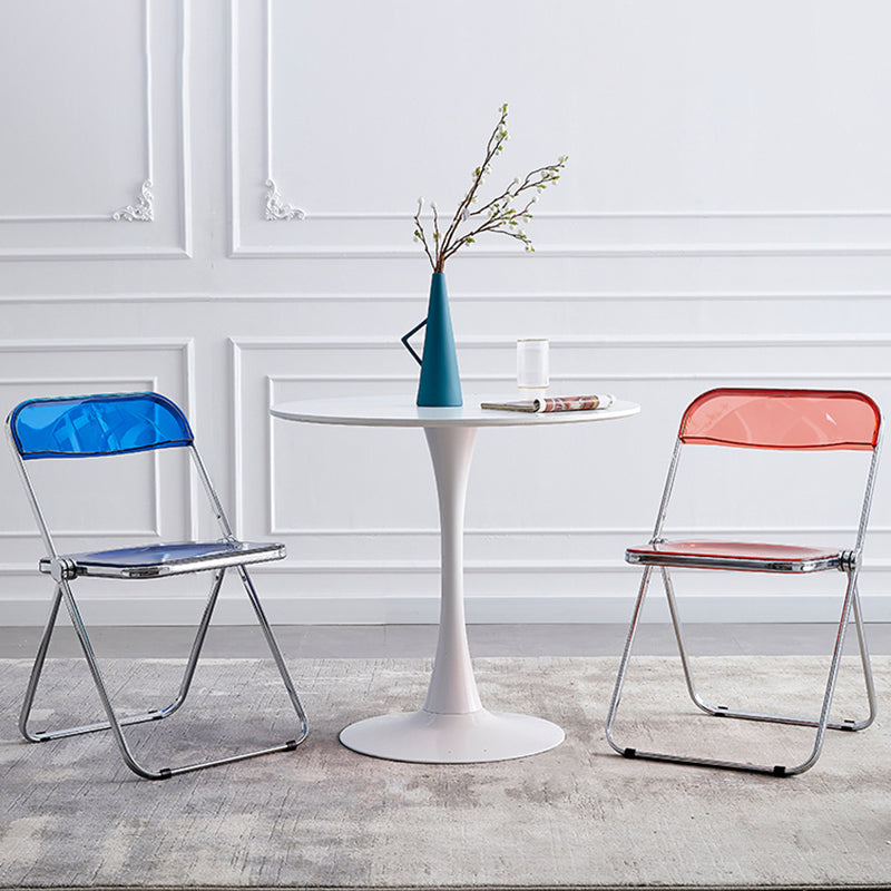 Modern Minimalist Rectangular Foldable PVC Iron Dining Chair Backrest Armless For Dining Room