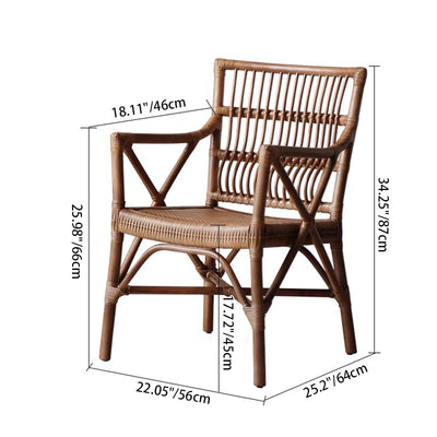 Traditional Farmhouse Rectangular Rattan Solid Wood Dining Chair Backrest Armrest For Dining Room