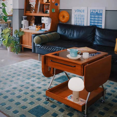 Mesa de café rectangular contemporánea retro de madera, vidrio y metal con 3 almacenamientos para la sala de estar 