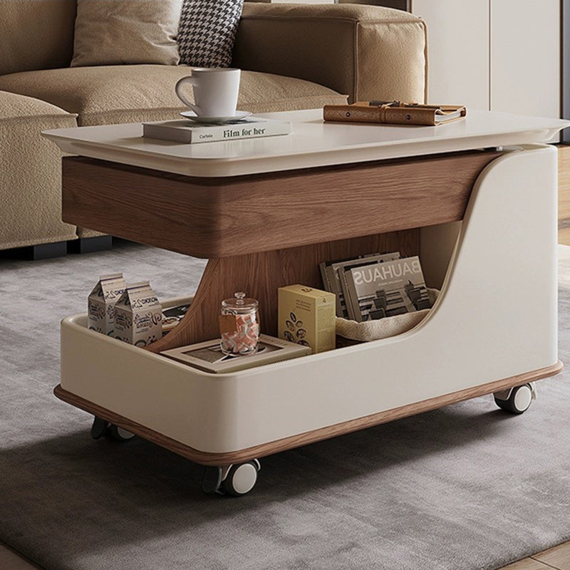 Moderner minimalistischer rechteckiger Couchtisch aus Glas und MDF mit abnehmbarer Konstruktion und 1 Ablagefach für das Wohnzimmer 