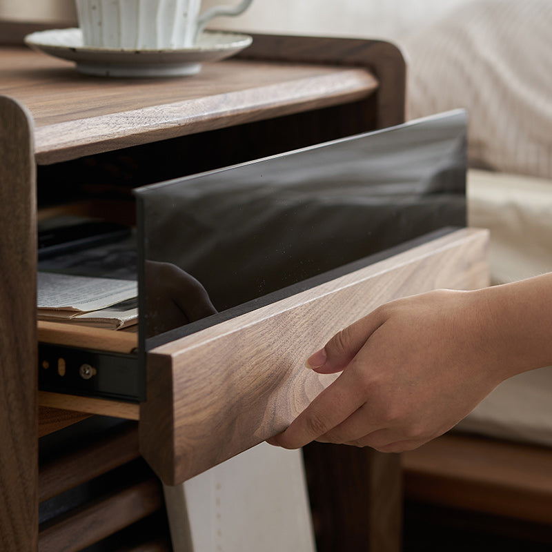 Table de nuit rectangulaire en bois nordique contemporain à 2 tiroirs pour chambre 