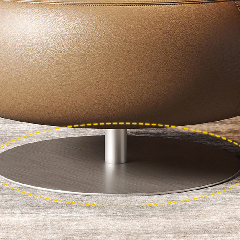 Contemporary Scandinavian Round Curved PU Leather Sponge Stainless Steel Accent Chair Backrest Rotatable For Living Room