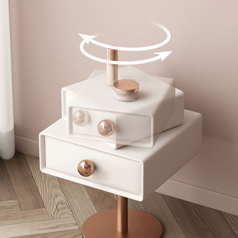 Table de nuit contemporaine créative carrée orb rotative empilable en bois et acier à 2 tiroirs pour chambre 