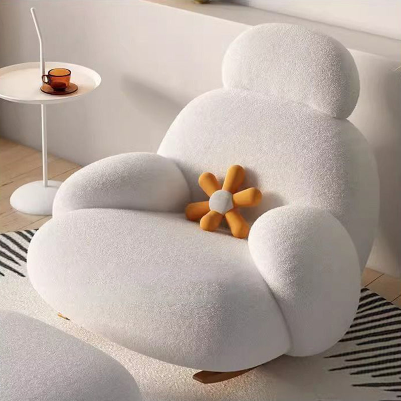 Chaise d’appoint moderne minimaliste ovale en bois massif et acier carbone avec dossier et accoudoirs en laine d’agneau pour salon 