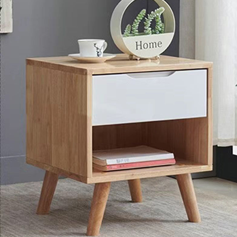Table de chevet moderne minimaliste en bois massif de caoutchouc avec 1/2 tiroir pour chambre 