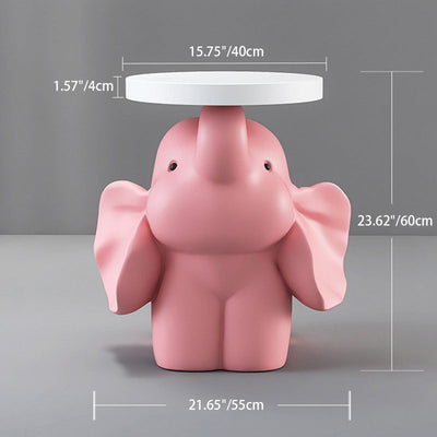 Table d'appoint moderne Art Déco ronde avec lapin, éléphant et ours en résine de fibre de verre 1 plateau pour salon 
