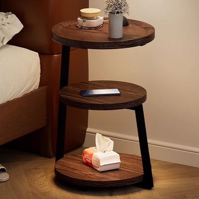Modern Minimalist Round Cylindrical Medium Density Fiberboard Iron Side Table 3-Tier For Living Room