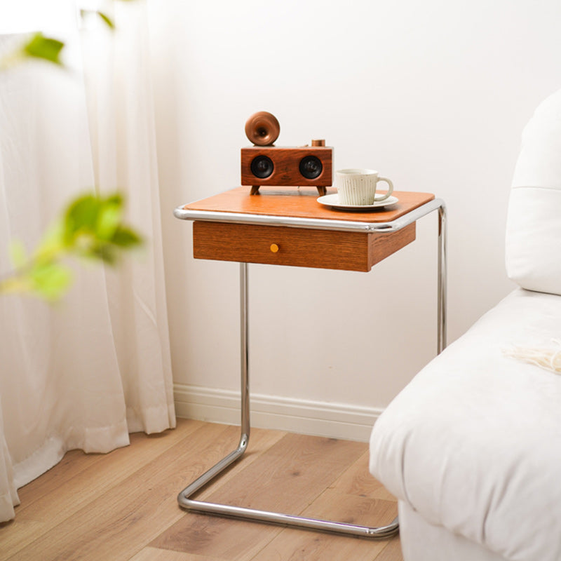 Moderner minimalistischer quadratischer Beistelltisch aus Holz und Edelstahl, 1-stufig, für das Wohnzimmer 
