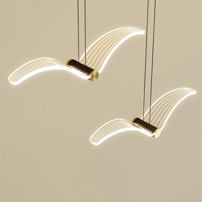 Contemporary Scandinavian Seagull Long Rectangle Iron Acrylic LED Chandelier Island Light For Dining Room