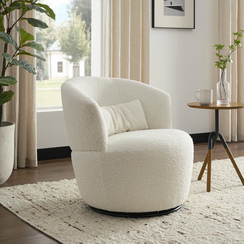 Modern Minimalist Round Cushion Lambswool Solid Wood Sponge Accent Chair Backrest Armrest For Living Room