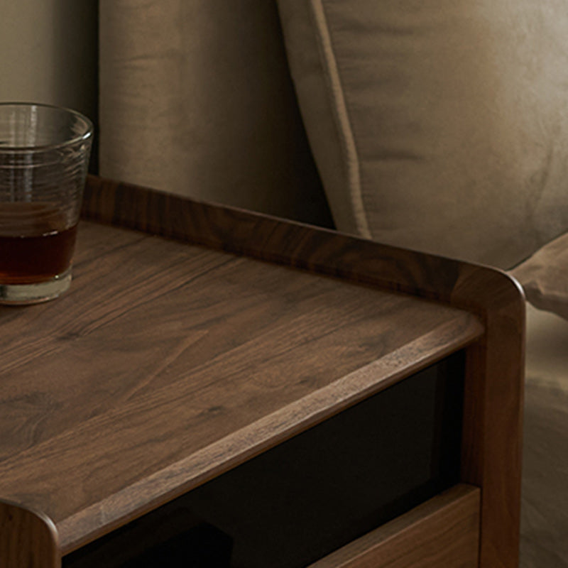 Table de nuit rectangulaire en bois nordique contemporain à 2 tiroirs pour chambre 