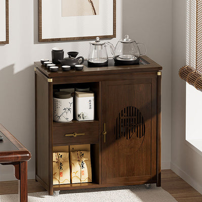 Traditional Chinese Rectangular Nan Bamboo Medium Density Fiberboard Side Table 1-Drawer 1-Storage For Living Room