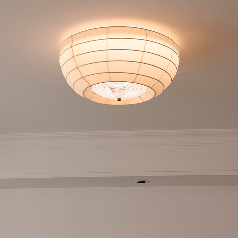 Traditional Japanese Round Hardware Fabric Crystal LED Flush Mount Ceiling Light For Bedroom