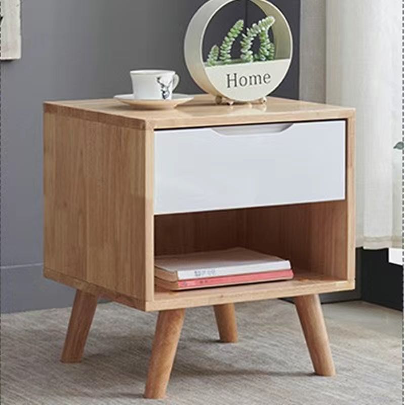Table de chevet moderne minimaliste en bois massif de caoutchouc avec 1/2 tiroir pour chambre 