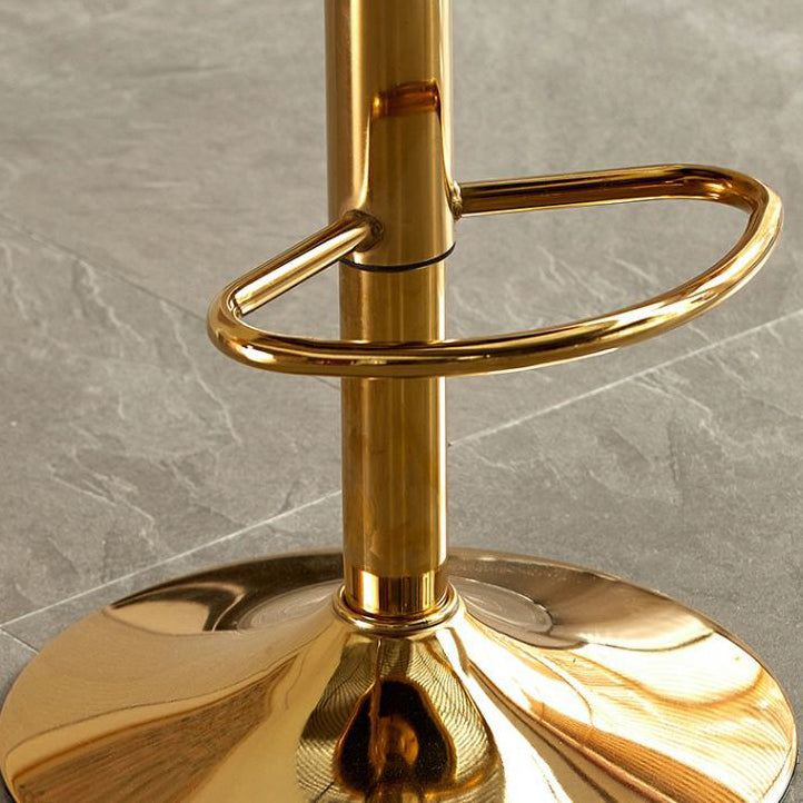 Contemporary Luxury Round Iron Faux Velvet Height Adjustable Bar Stool For Kitchen