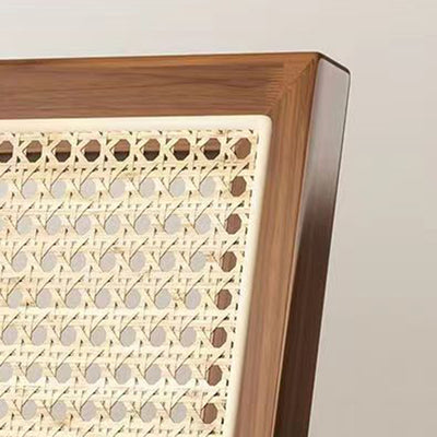 Traditional Rustic Rectangular Triangular Rattan Solid Wood Dining Chair Backrest Armrest For Dining Room
