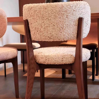 Modern Minimalist Curved Loop Pile Fabric Solid Wood Dining Chair Backrest Armless For Dining Room
