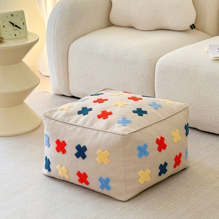 Zeitgenössischer Boho Quadratischer Polyester EPS Bunter Geometrischer Hocker für das Wohnzimmer 