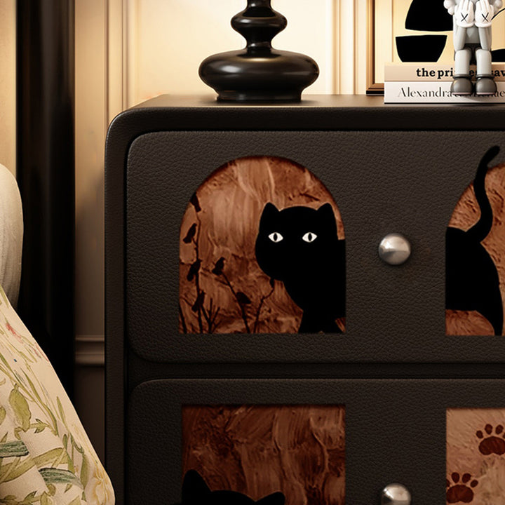 Mesita de noche contemporánea creativa rectangular de panel compuesto con pata de gato de cuero y madera maciza de 2 cajones para el dormitorio 