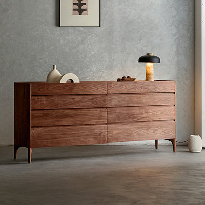 Modern Minimalist Rectangular Solid Wood Multi-Layer Plate Nightstand 5/8 Drawer For Bedroom