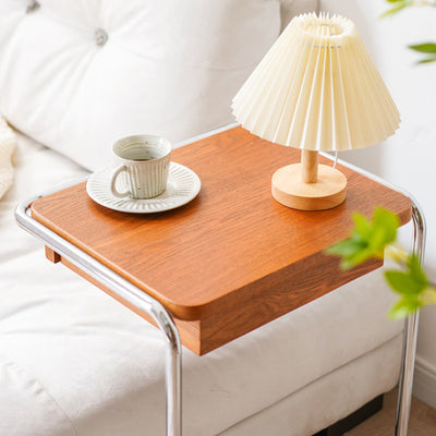 Moderner minimalistischer quadratischer Beistelltisch aus Holz und Edelstahl, 1-stufig, für das Wohnzimmer 