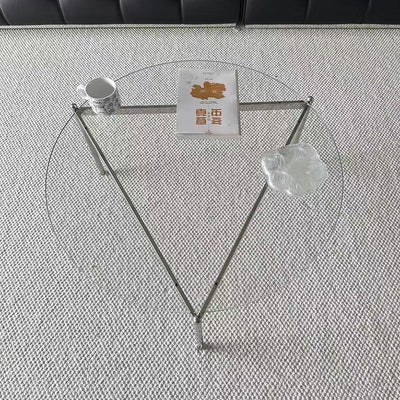 Modern Minimalist Round Triangle Tempered Glass Stainless Steel Coffee Table 1-Tier For Living Room