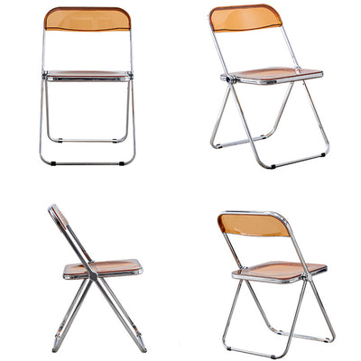 Modern Minimalist Rectangular Foldable PVC Iron Dining Chair Backrest Armless For Dining Room