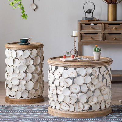 Moderner Art Deco runder Blütenblätter Holz-Eisen-Couchtisch 1-stufig für das Wohnzimmer 