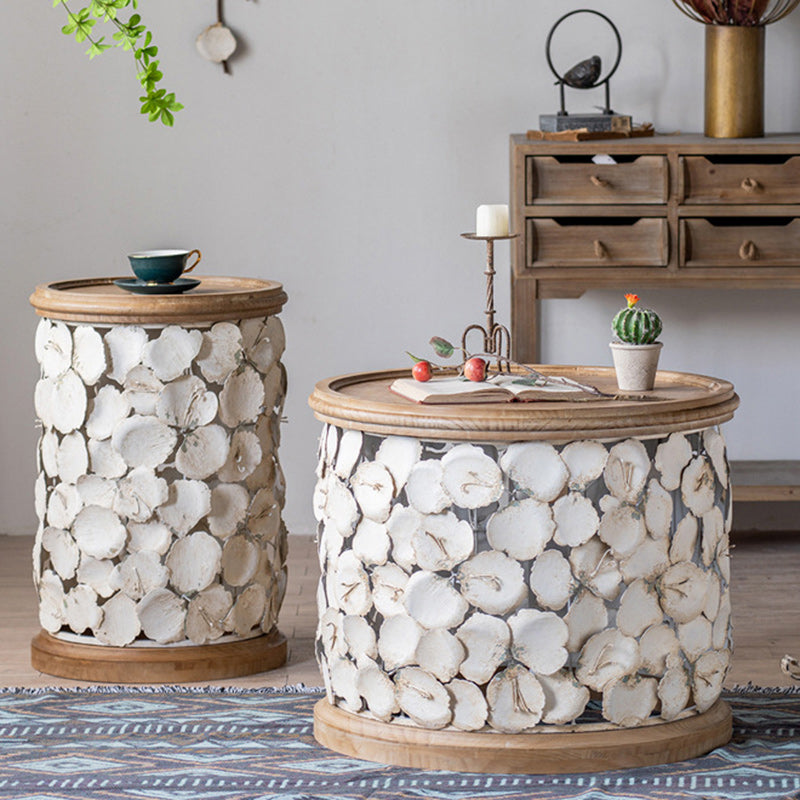 Moderner Art Deco runder Blütenblätter Holz-Eisen-Couchtisch 1-stufig für das Wohnzimmer 