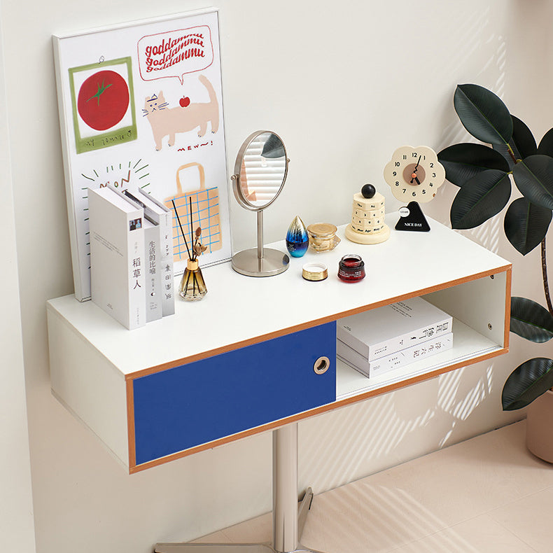 Modern Minimalist Rectangular Medium Density Fiberboard Plastic Stainless Steel Makeup Vanity 2-Drawer For Bedroom