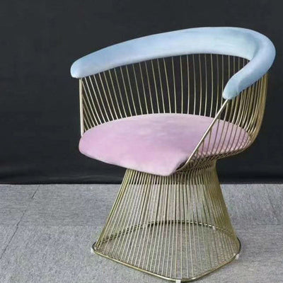 Moderner Luxus Kurven Hohl-Oval Stoff Edelstahl Akzentstuhl Rückenlehne Armlehne Für Wohnzimmer 