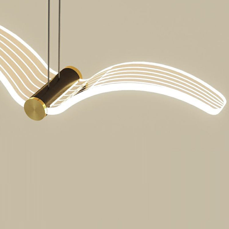 Contemporary Scandinavian Seagull Long Rectangle Iron Acrylic LED Chandelier Island Light For Dining Room