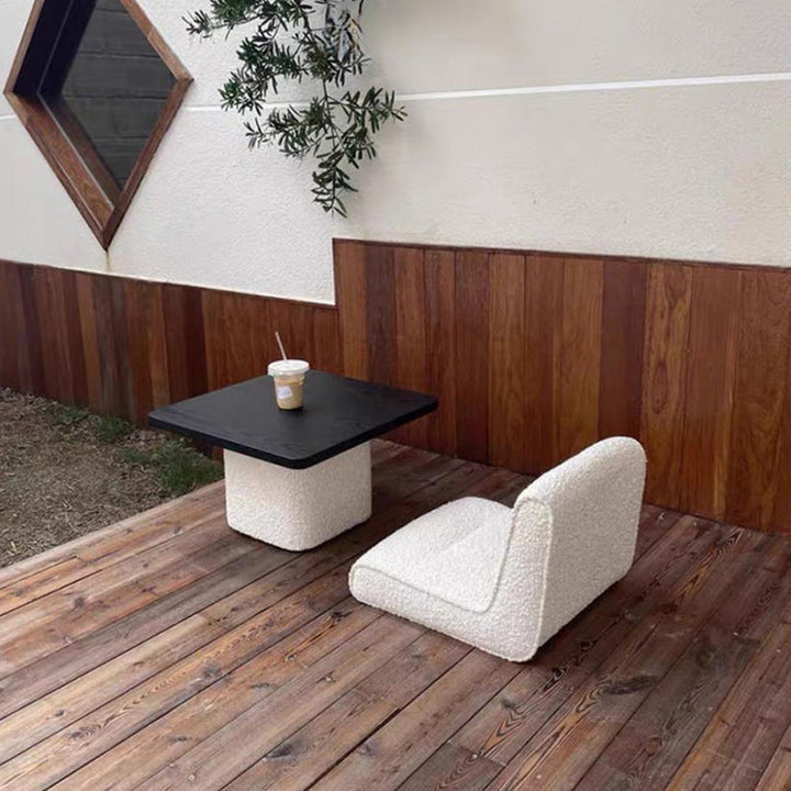 Conjunto de mesa de centro y sillas tatami cuadradas japonesas tradicionales de tela sherpa blanca y madera de pino Toon para sala de estar 