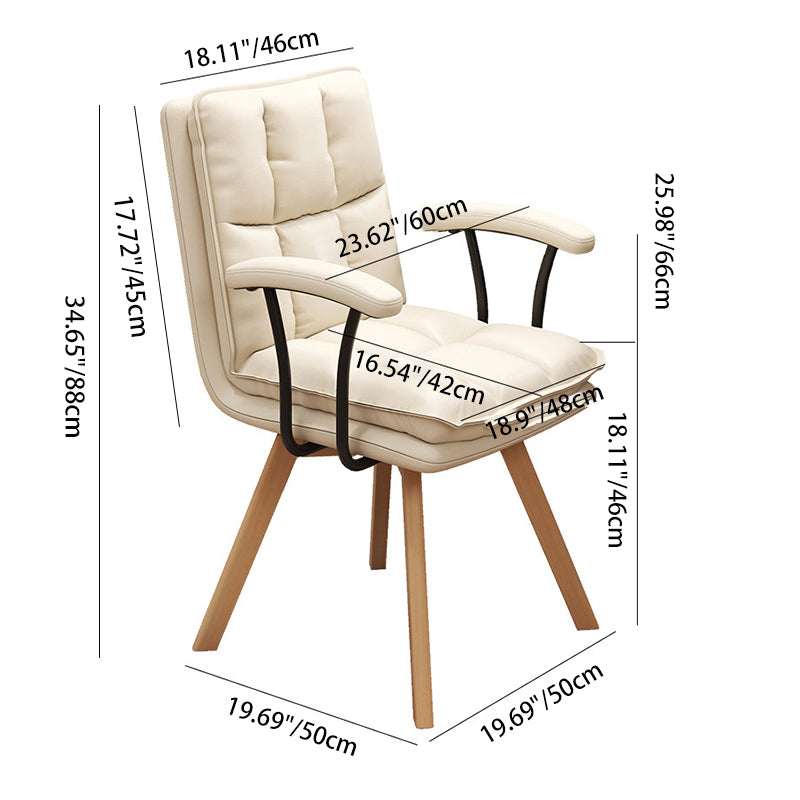 Chaise de bureau pivotante moderne minimaliste en bois massif et fer, revêtue de faux cuir, avec dossier et accoudoirs, pour bureau à domicile et chambre 