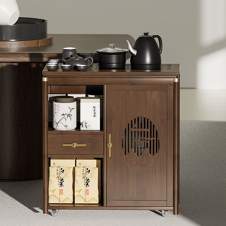 Traditional Chinese Rectangular Nan Bamboo Medium Density Fiberboard Side Table 1-Drawer 1-Storage For Living Room