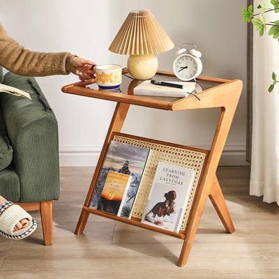 Contemporary Scandinavian Square Rubberwood Solid Wood Glass Side Table For Living Room