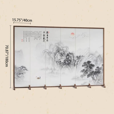 Traditional Chinese Rectangular Fir Wood Solid Wood Plywood Cotton Canvas Room Divider For Living Room