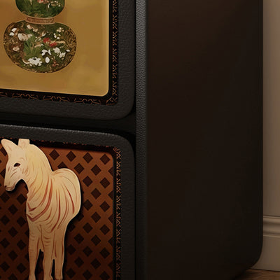 Contemporary Creative Rectangular Composite Panel Cat's Paw Leather Solid Wood Nightstand 2-Drawer For Bedroom