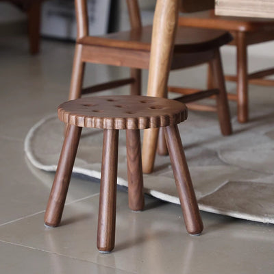 Contemporary Creative Round Cookie-Shaped Black Walnut Solid Wood Kids Low Stool For Living Room